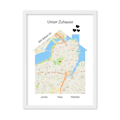 "Unser Zuhause" Poster als Einzugsgeschenk in Wohnung, Haus, Richtfest
