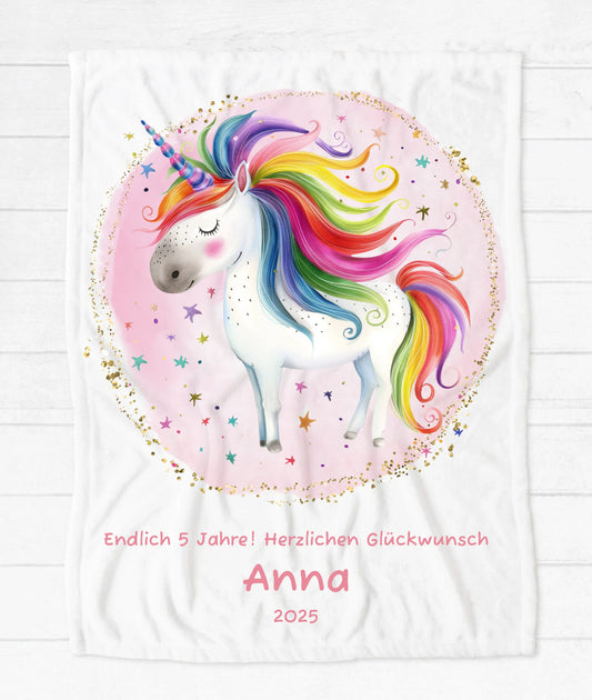 Einschulungsgeschenk, Geburtstagsgeschenk, Weihnachtsgeschenk | Kuschelige Kinderdecke für Mädchen mit Einhorn | Kinderzimmerdeko