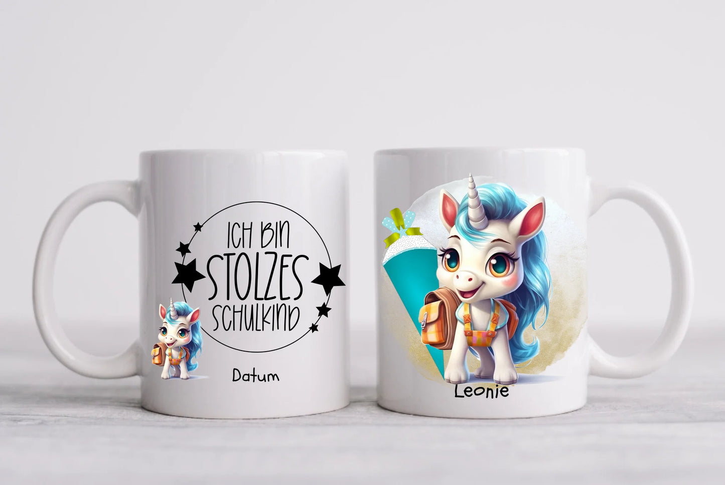 Schulkind 2024 | Einschulung Geschenk Tasse Becher Kissen Einhorn Mädchen personalisiert | Einschulungsgeschenk | Schulbeginn 1. Klasse