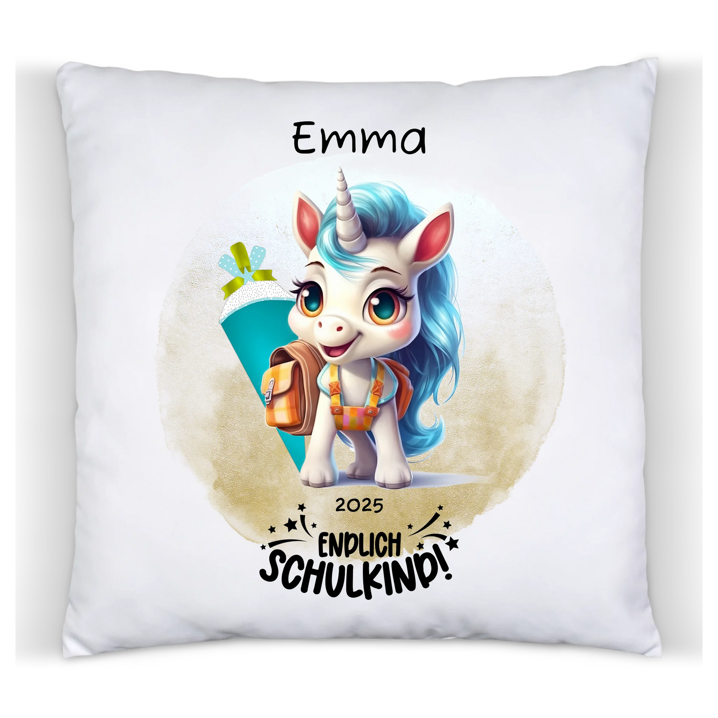 Schulkind 2024 | Einschulung Geschenk Tasse Becher Kissen Einhorn Mädchen personalisiert | Einschulungsgeschenk | Schulbeginn 1. Klasse