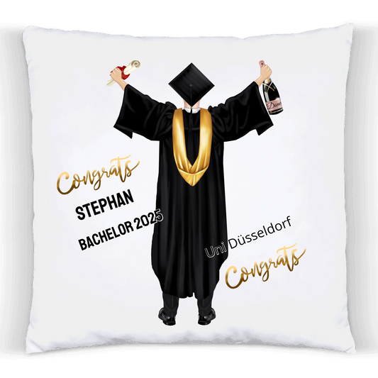 Personalisiertes Kissen Geschenk Studienabschluss, Schulabschluss,  zum Doktor, Master, Bachelor & Abitur