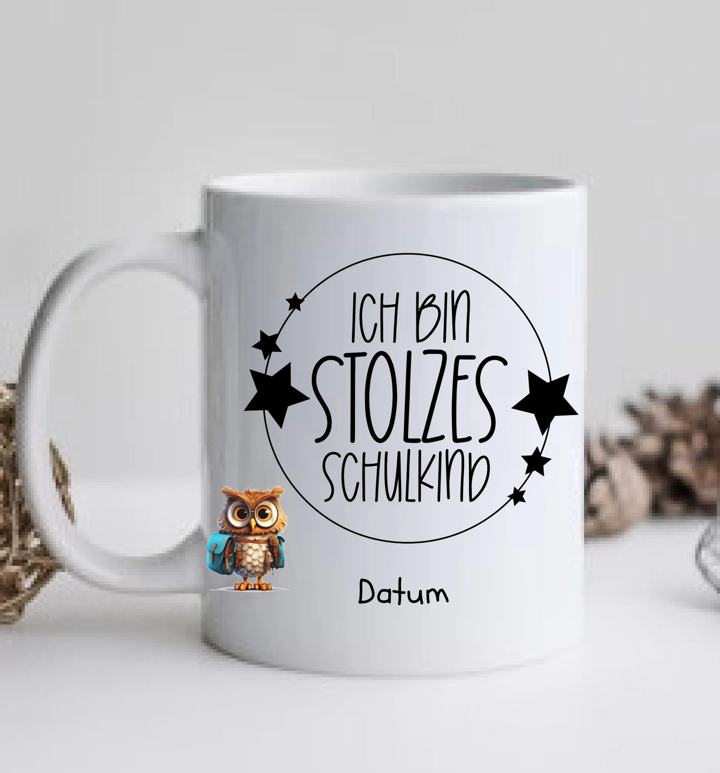 Schulkind 2024 | Einschulung Geschenk Kinder Tasse Becher Kissen Eule personalisiert | Einschulungsgeschenk | Schulbeginn 1. Klasse