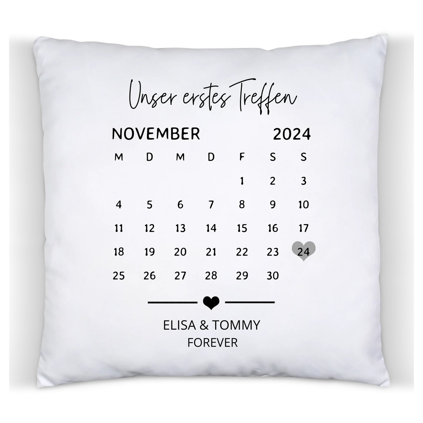 Our first date - Personalisiertes Kissen mit Namen und Datum