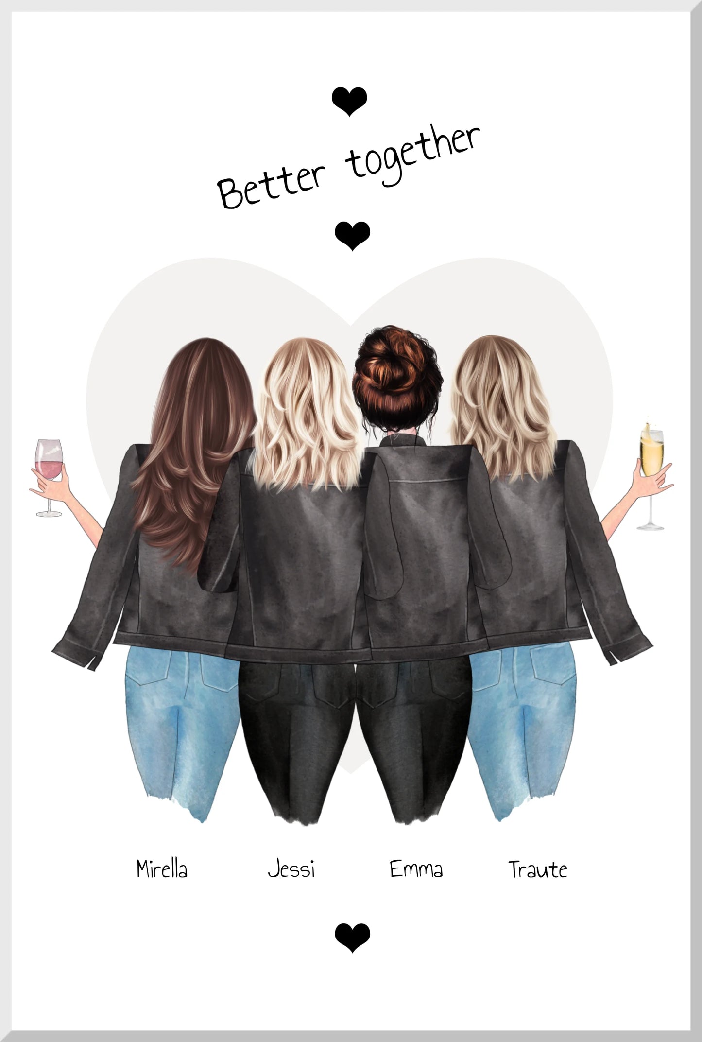 4 beste Freundinnen Poster Geschenk mit Spruch personalisiert - Beste Freundin Bild Geschenk - Geburtstagsgeschenk