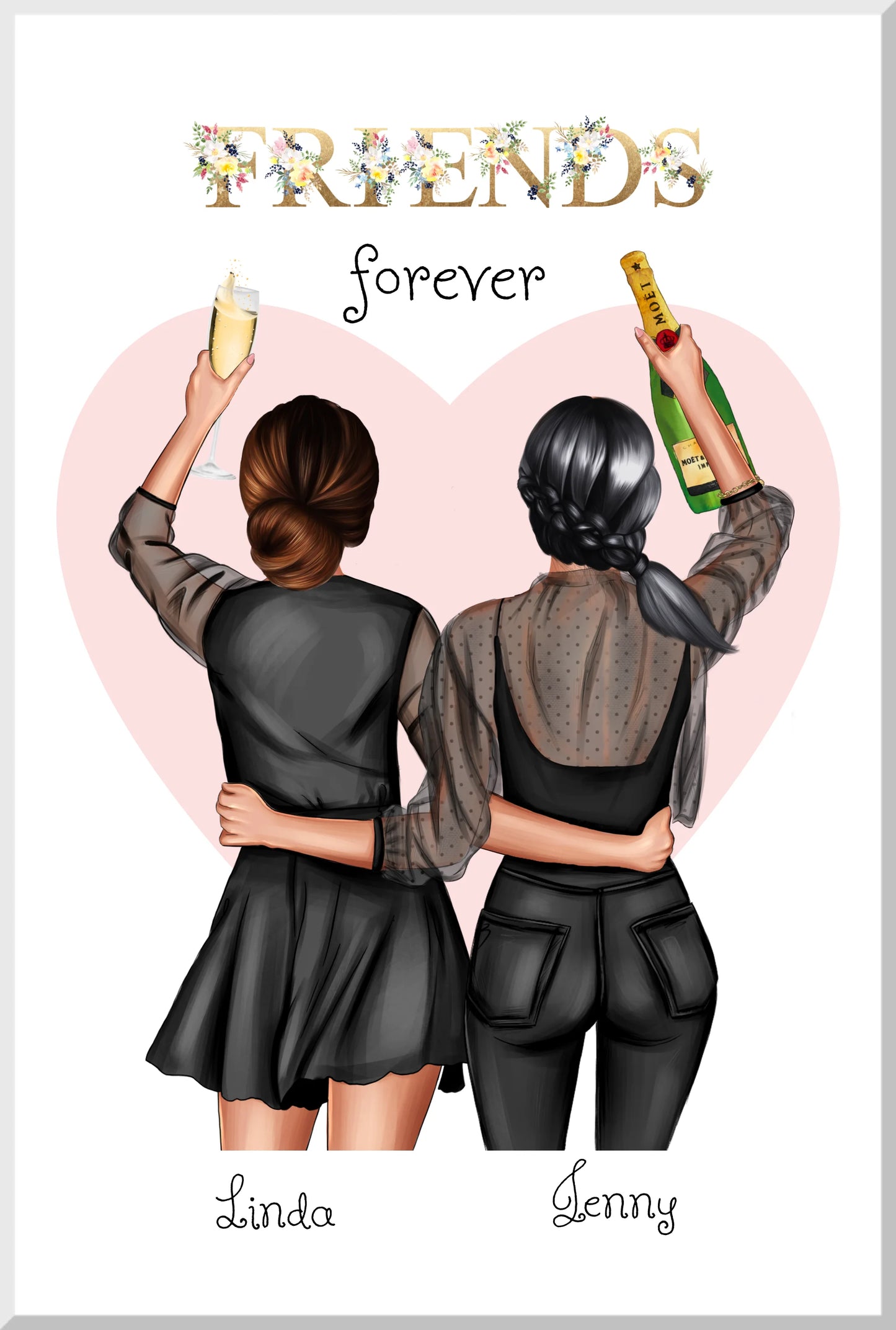 2 Beste Freundinnen Poster Bild Geschenk personalisiert | Geburtstagsgeschenk Schwester - Weihnachtsgeschenk