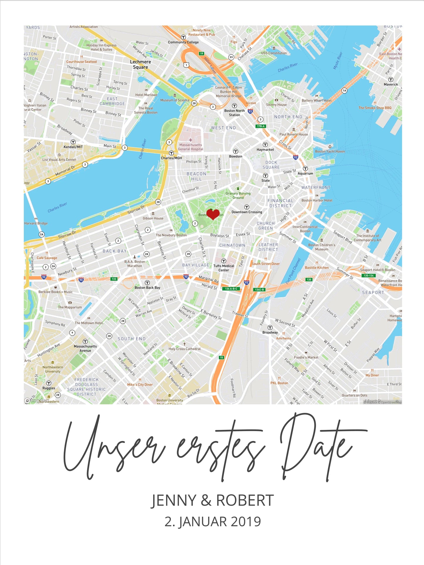 "Unser erstes Date" Jahrestag, Valentinstag Geschenk Hochzeitsgeschenk "Wo alles begann"  | Personalisiertes Poster | Koordinaten Bild