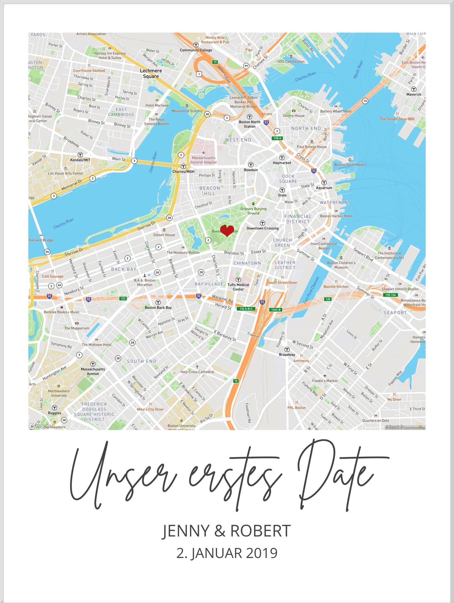 "Unser erstes Date" Jahrestag, Valentinstag Geschenk Hochzeitsgeschenk "Wo alles begann"  | Personalisiertes Poster | Koordinaten Bild