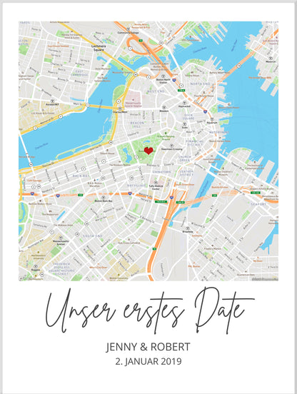 "Unser erstes Date" Jahrestag, Valentinstag Geschenk Hochzeitsgeschenk "Wo alles begann"  | Personalisiertes Poster | Koordinaten Bild