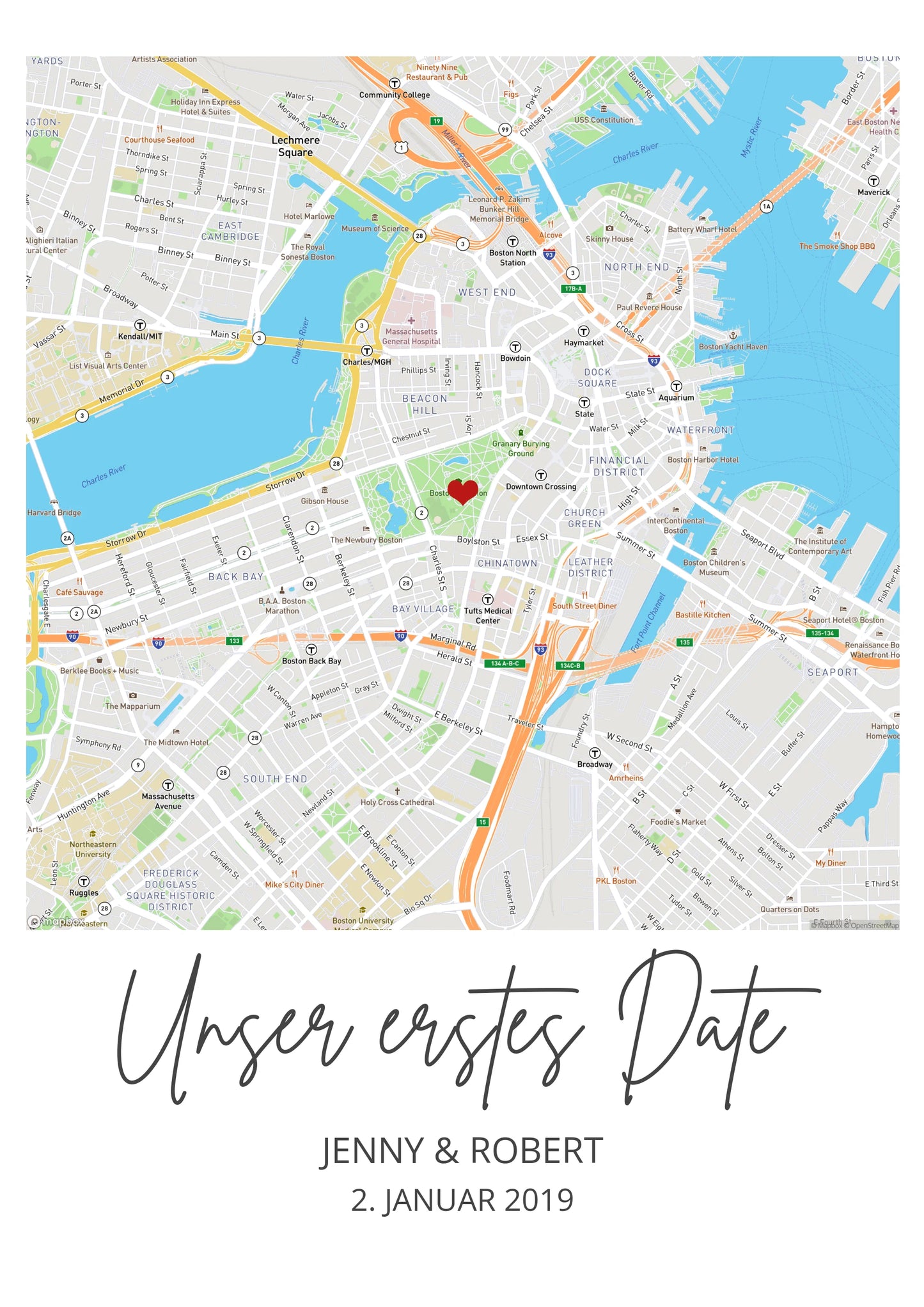 "Unser erstes Date" Jahrestag, Valentinstag Geschenk Hochzeitsgeschenk "Wo alles begann"  | Personalisiertes Poster | Koordinaten Bild