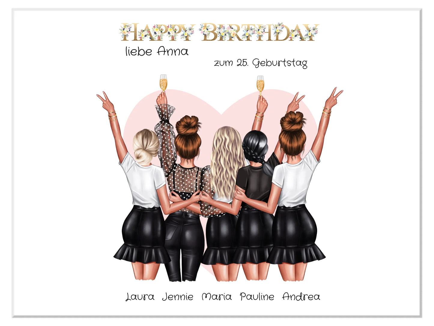 Personalisiertes Geburtstag Poster Geschenk beste Freundin   | 5 Freundinnen Bild Geschenk | Glückwunsch Geschenk beste Freundin