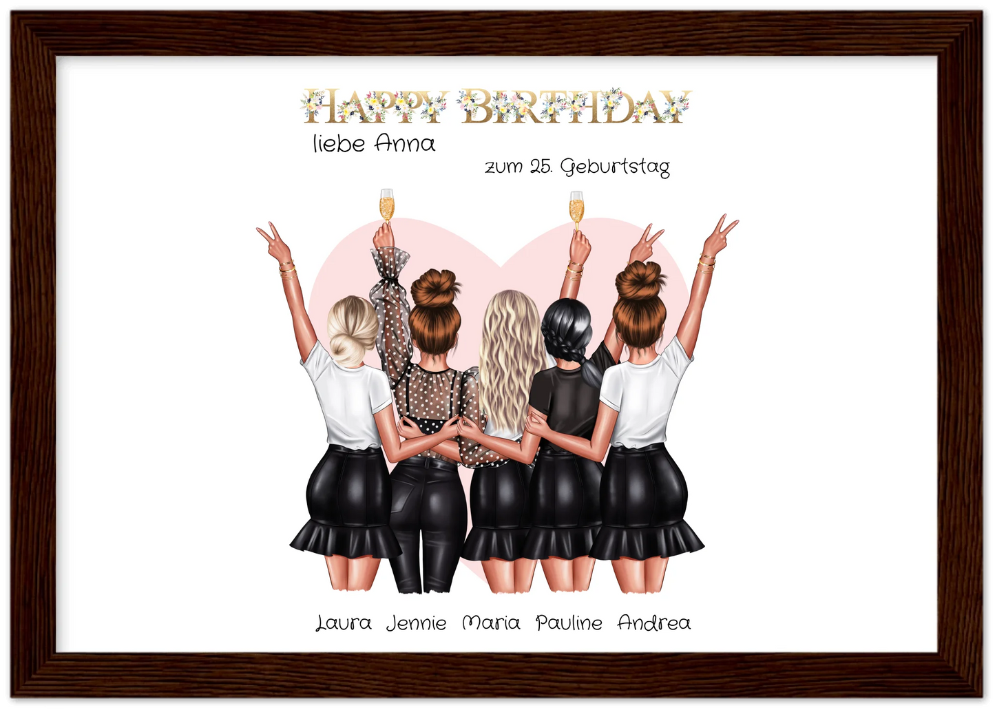 Personalisiertes Geburtstag Poster Geschenk beste Freundin   | 5 Freundinnen Bild Geschenk | Glückwunsch Geschenk beste Freundin