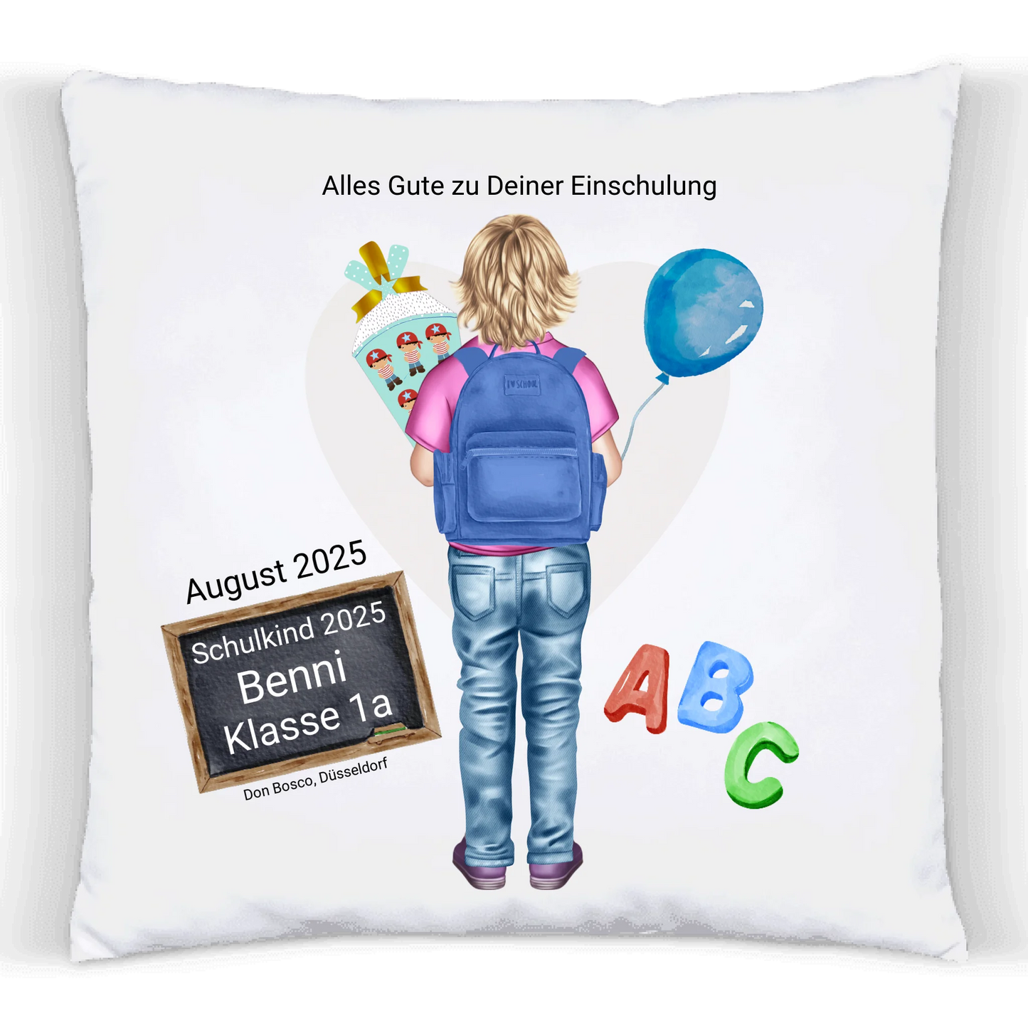 Schulkind 2025 - Einsschulungsgeschenk personalisiertes Kissen Junge