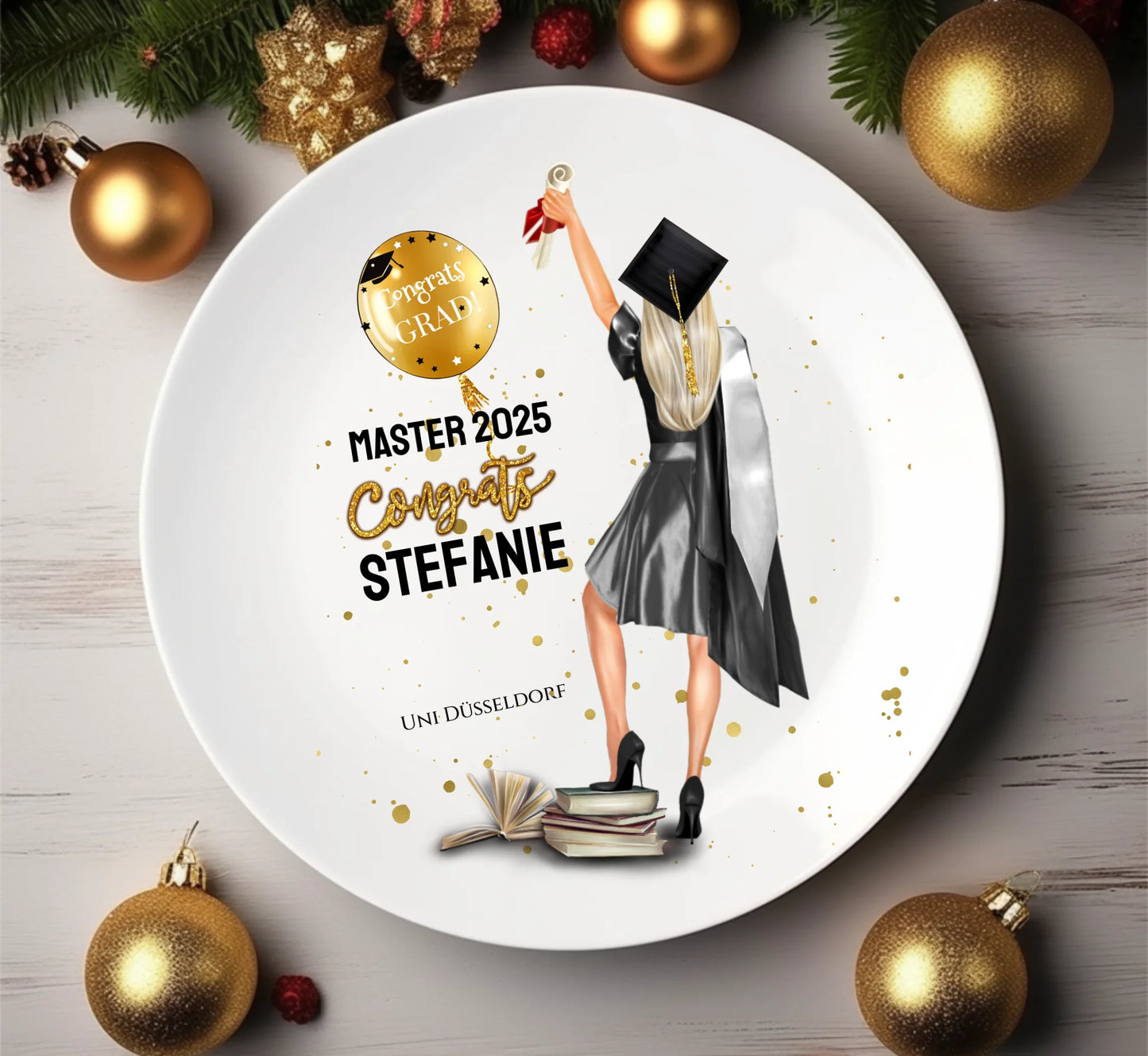 Personalisierter Teller - Abschlussgeschenk zum Abi, Bachelor, Doktor, Master mit Namen und Spruch zur Erinnerung