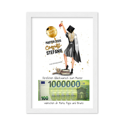 Geldgeschenk Wunscherfüller - Personalisiertes Abschlußgeschenk zum Abi, Bachelor, Master, Doktor - Frauen
