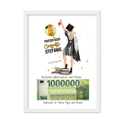 Geldgeschenk Wunscherfüller - Personalisiertes Abschlußgeschenk zum Abi, Bachelor, Master, Doktor - Frauen