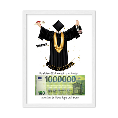 Geldgeschenk Wunscherfüller - Personalisiertes Abschlußgeschenk zum Abi, Bachelor, Master, Doktor Mann - 1. Million für Mann