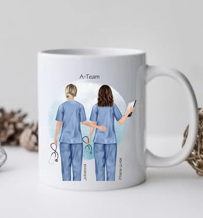 2 Beste Krankenschwester Team Tasse, Personalisierter Kaffeebecher, Geschenkidee Kollegin, Tassendruck, Ostern, Pflegerin, Ärztin