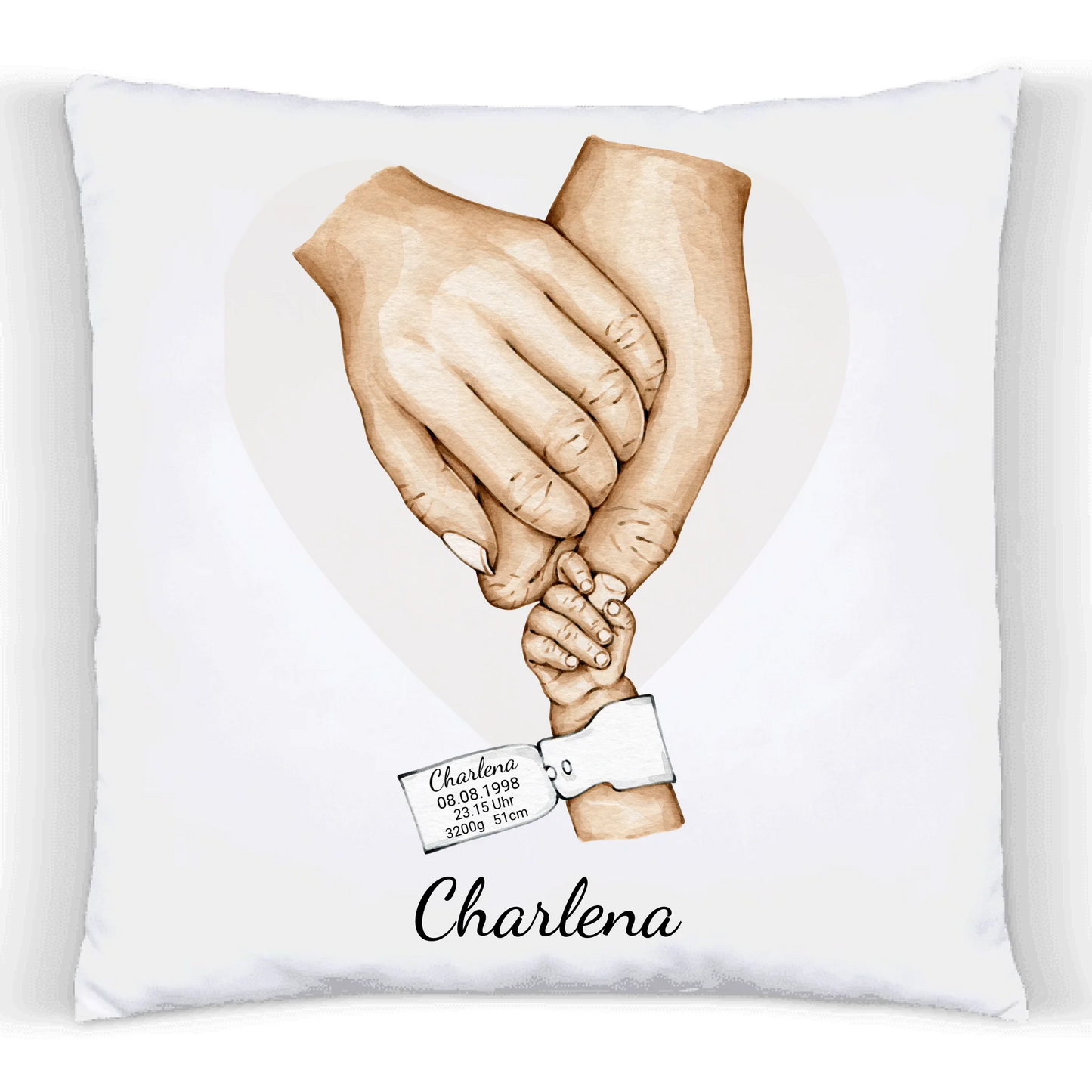 Geburtsgeschenk & Taufgeschenk Babygeschenk Kissen personalisiert zur Geburt & Taufe mit Namen und Geburtsdaten | Hände Motiv
