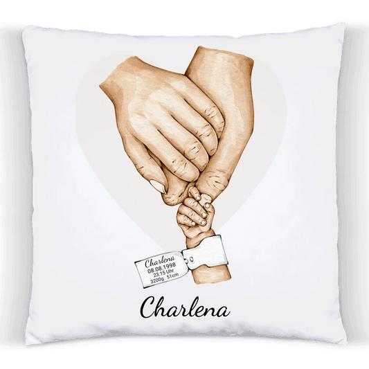 Geburtsgeschenk & Taufgeschenk Babygeschenk Kissen personalisiert zur Geburt & Taufe mit Namen und Geburtsdaten | Hände Motiv