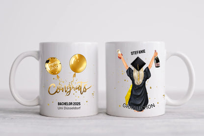 Personalisierte Tasse Schulabschluß, Geschenk 2023 Bachelor, Master, Doktor, Promotion Abitur, Abi, Ausbildung