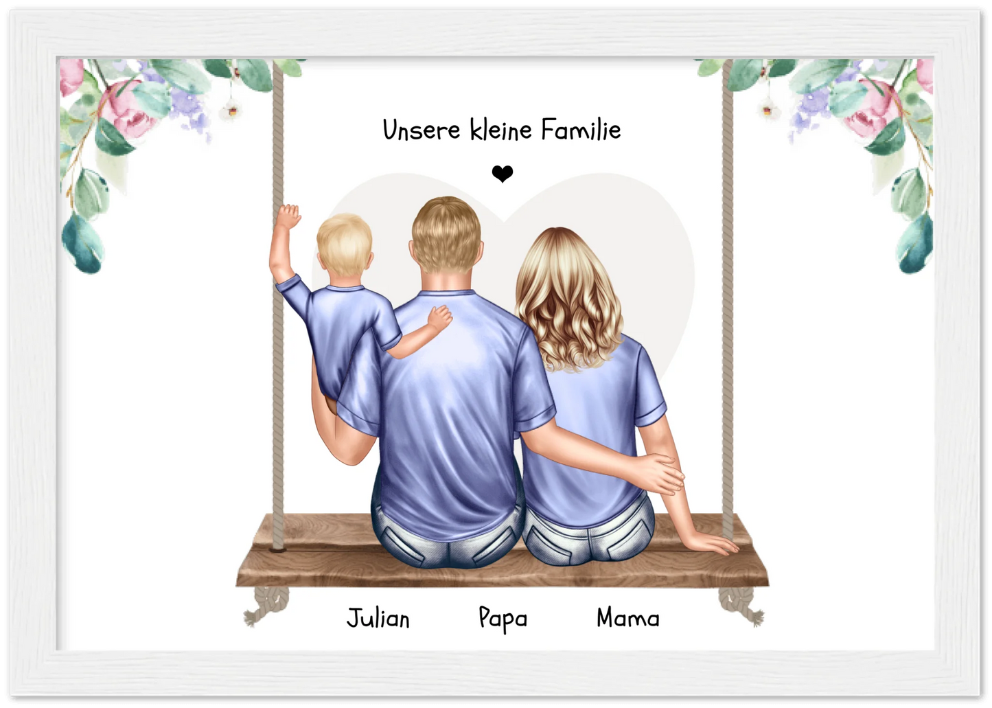 Familienbild mit 1 und 2 Kindern - Geschenk Papa -Geschenk Mama Muttertag - Geschenk Vatertag - Muttertagsgeschenk - Papa Vatertagsgeschenk