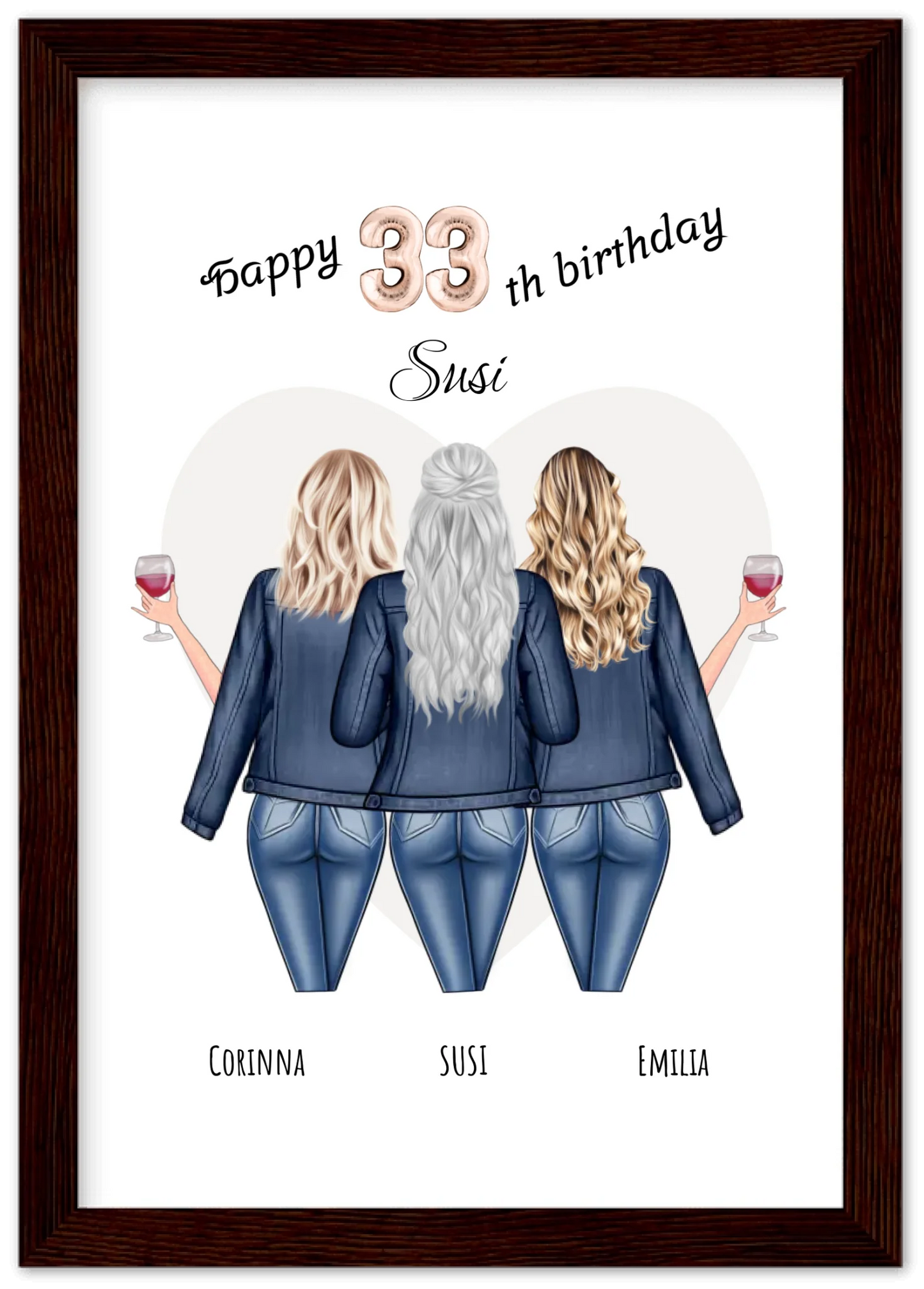 3 Beste Freundinnen Poster gerahmt - Beste Freundin Bild Geschenk Geburtstag - Geburtstagsgeschenk - Ostergeschenk - Geschenk Schwester