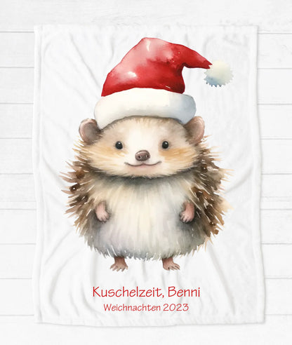 Kinderdecke - personalisierte kuschelige Weihnachtsdecke als Weihnachtsgeschenk für Babys und Kleinkinder Babydecke, Igel