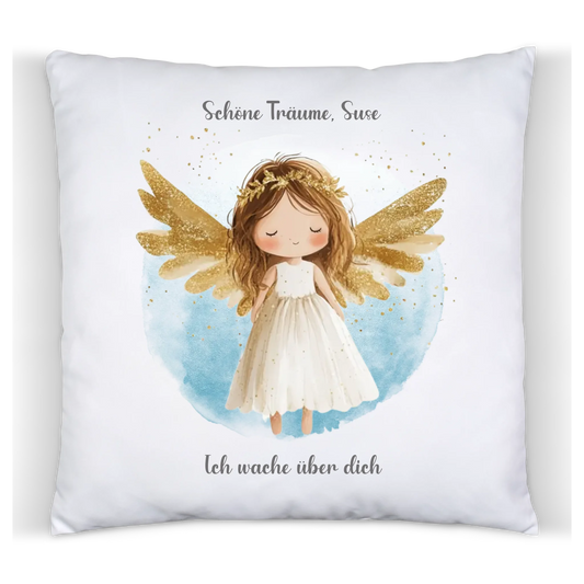 Schutzengel Kissen mit Namen und Wunschtext - Engel weiß