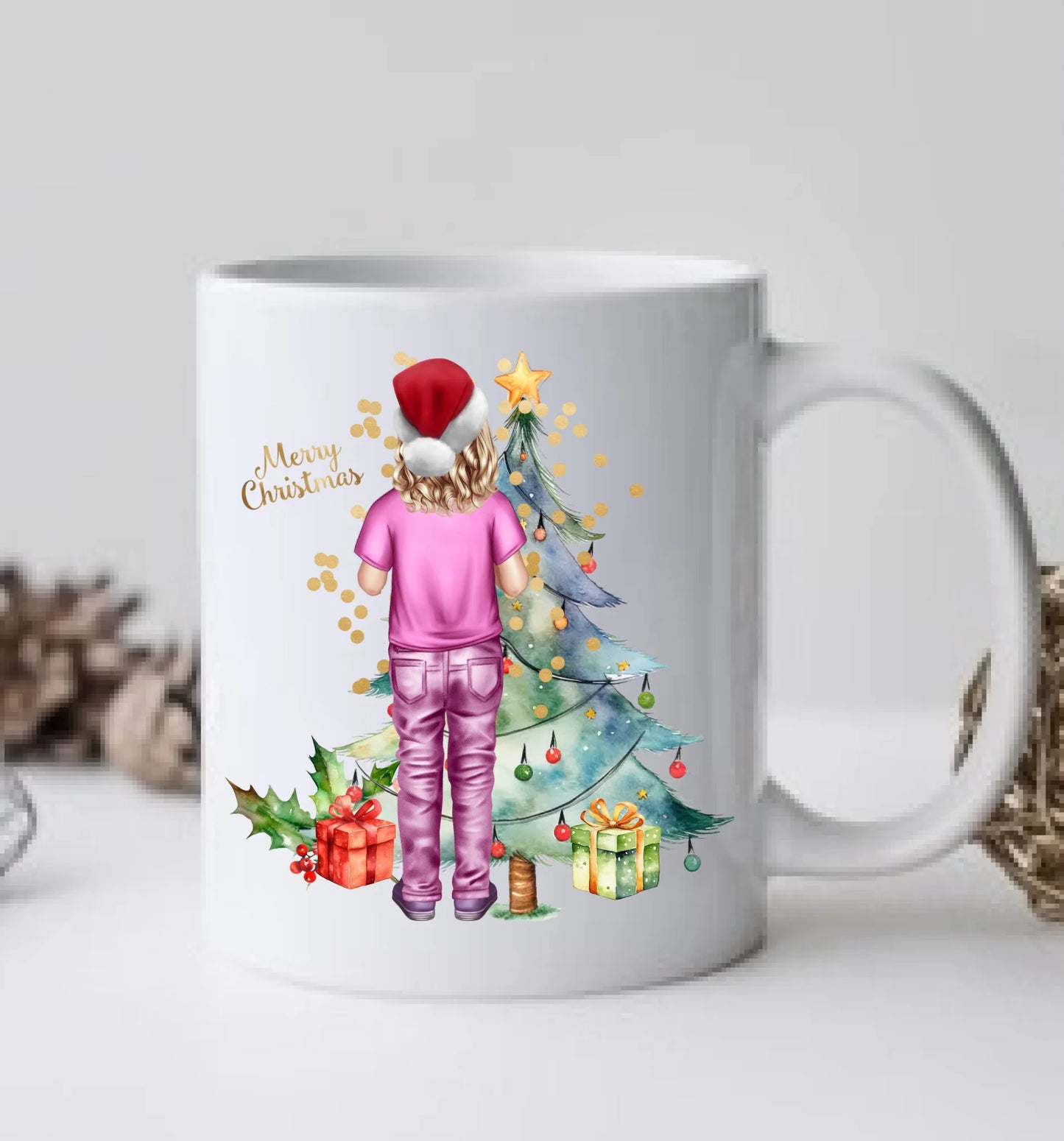 Weihnachtsgeschenk personalisierte Weihnachtstasse für Kinden mit Namen und Outfit gestaltbar