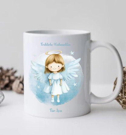 "Schutzengel" Tasse - Personalisierte Tasse mit Engel und Namen für Kinder blau