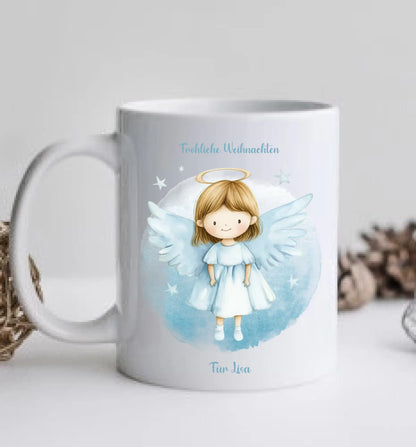 "Schutzengel" Tasse - Personalisierte Tasse mit Engel und Namen für Kinder blau