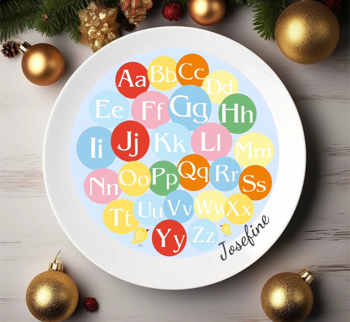 Kinderteller Buchstabe mit Namen personalisiert, Kindergeschirr Geschenk zur Taufe, Geburt, Geburtstag und Weihnachten