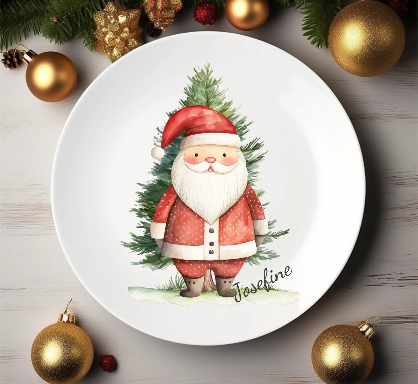 Kinderteller Weihnachten mit Weihnachtsmann - Weihnachtsteller mit Namen personalisiert, Kindergeschirr