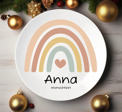 Personalisierter Kinderteller Regenbogen Mädchen Kindergeschirr Teller | Geschenk 1. Geburtstag, Einschulung