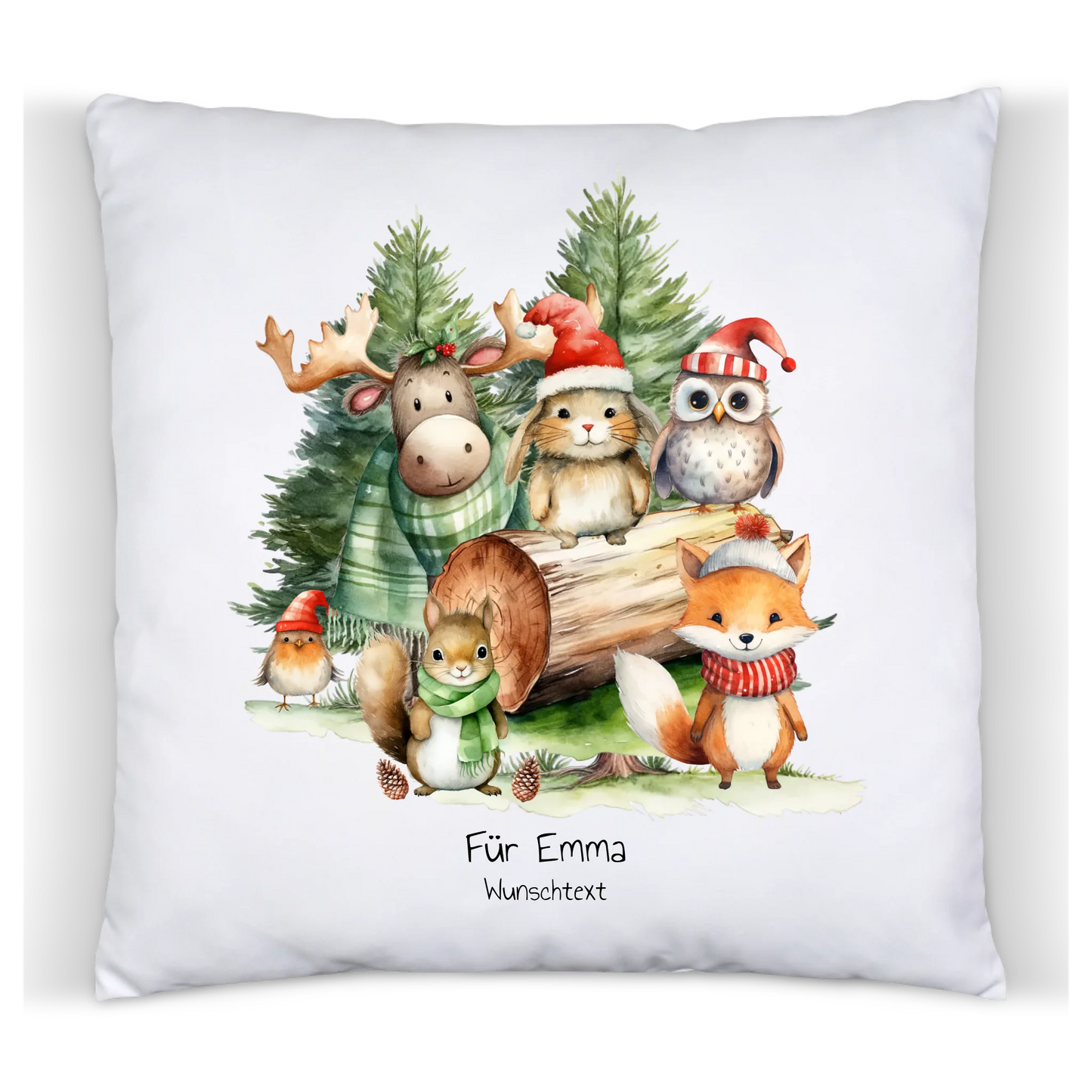 Nikolausgeschenk, Weihnachtsgeschenk kuscheliges Kissen Geschenk mit Waldtieren für Mädchen & Junge mit Namen und Wunschtext personalisierbar