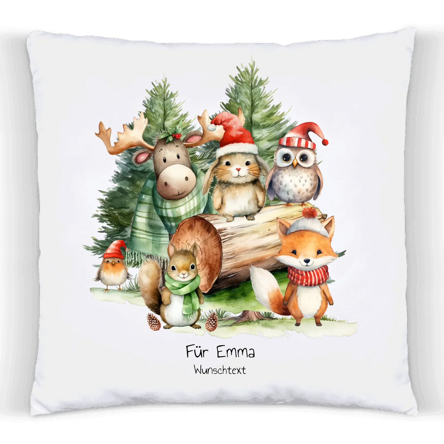 Nikolausgeschenk, Weihnachtsgeschenk kuscheliges Kissen Geschenk mit Waldtieren für Mädchen & Junge mit Namen und Wunschtext personalisierbar