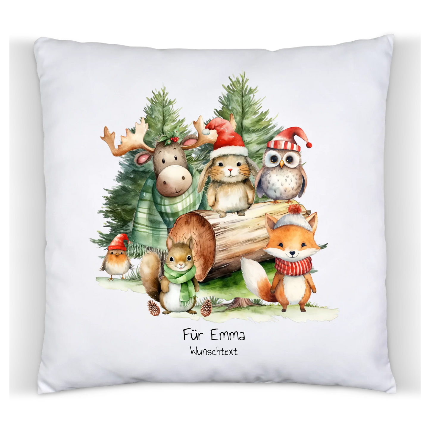Nikolausgeschenk, Weihnachtsgeschenk kuscheliges Kissen Geschenk mit Waldtieren für Mädchen & Junge mit Namen und Wunschtext personalisierbar
