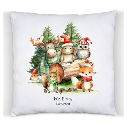 Nikolausgeschenk, Weihnachtsgeschenk kuscheliges Kissen Geschenk mit Waldtieren für Mädchen & Junge mit Namen und Wunschtext personalisierbar