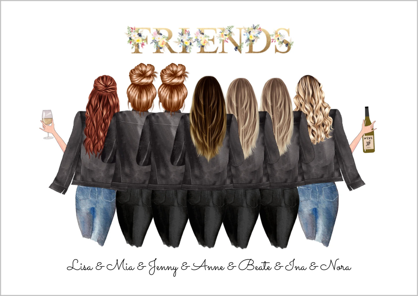 7 Beste Freundinnen Bild - personalisiertes Poster Geburtstagsgeschenk & Weihnachtsgeschenk