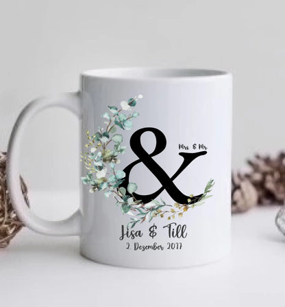 Personalisierte Hochzeitstasse Hochzeitsgeschenk Kranz Brautpaar, Kaffeebecher - Geschenk Hochzeit
