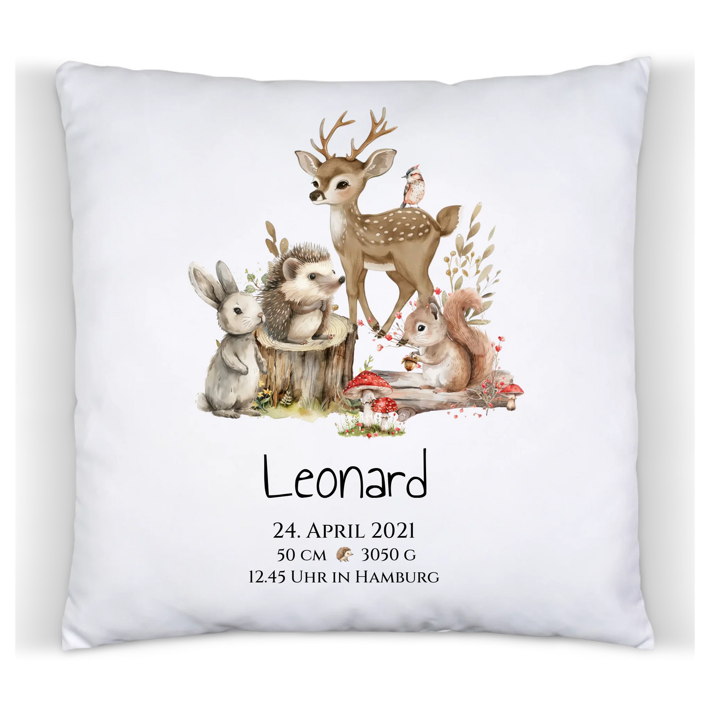 Personalisiertes Kinder Kissen Geschenk zur Geburt und Taufe | Waldtiere Kissen & Kinderdecke