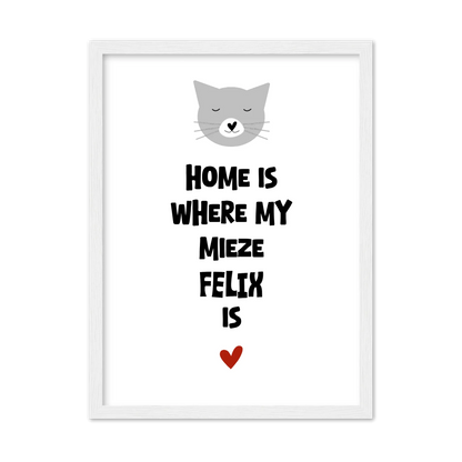 "Home is where my cat is" Katzenposter personalisiert - Geburtstagsgeschenk & Weihnachtsgeschenk - Zeitraum-Kunstdruck