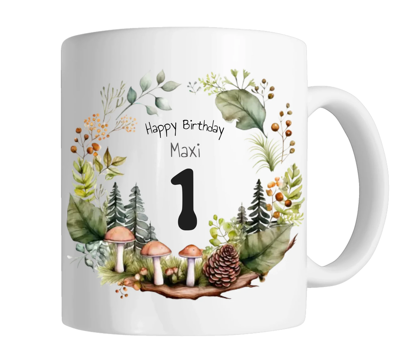 Kindertasse Wald, Natur, Personalisierte Tasse Geschenk, Geburtstagstasse mit Namen und Text