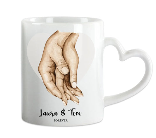 Personalisierte Tasse Hände mit Namen und Text