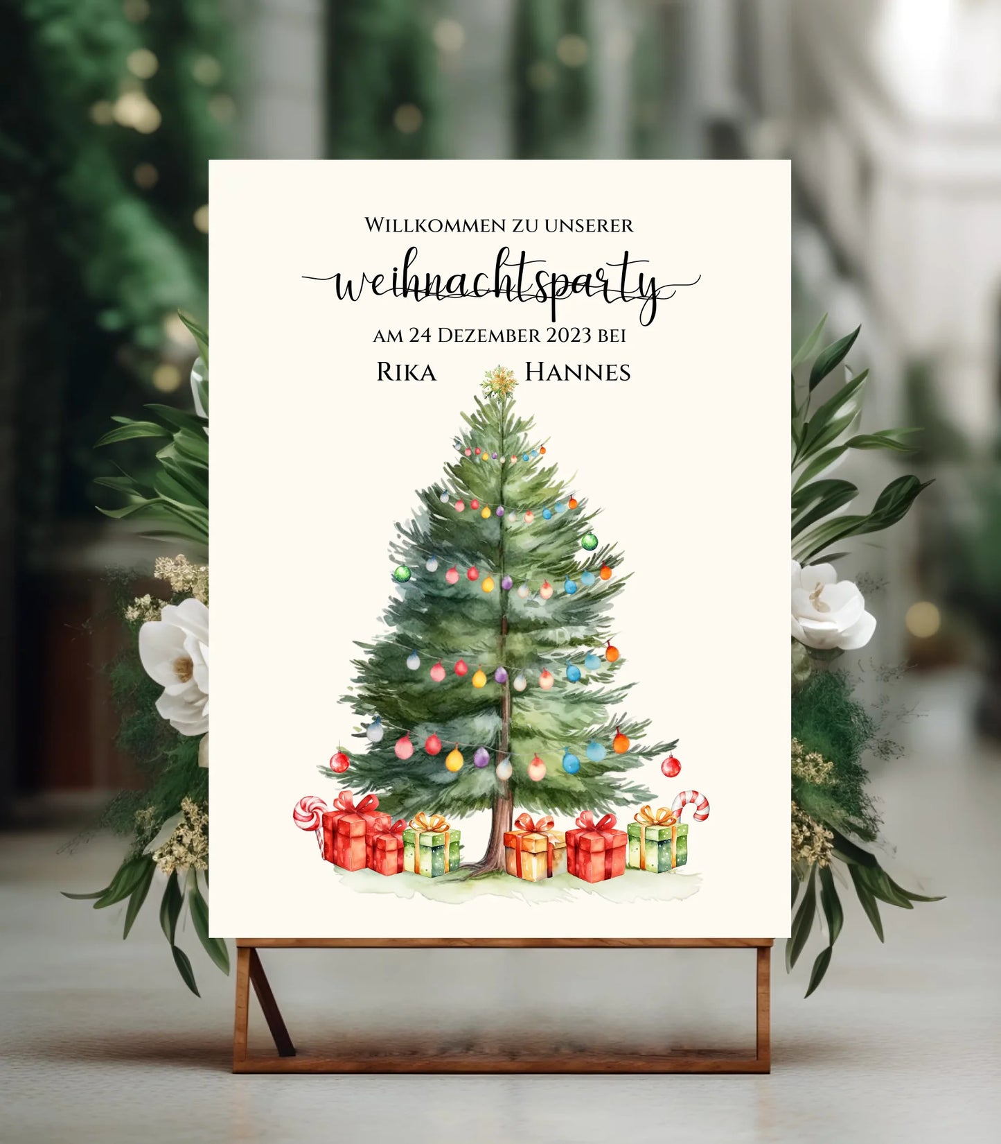 Weihnachtsposter | Willkommensschild Weihnachten | Einladung Weihnachtsfest | Weihnachtsschild Willkommen Schild mit Tannenbaum