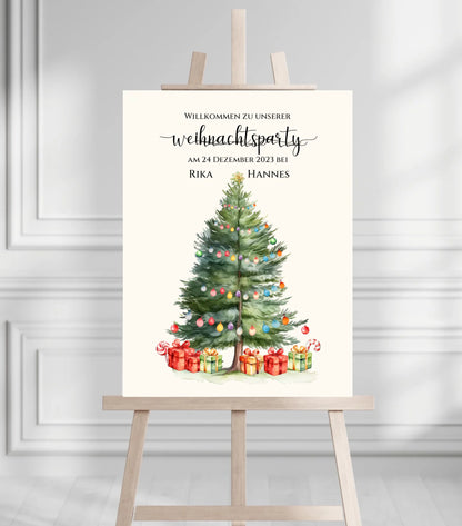 Weihnachtsposter | Willkommensschild Weihnachten | Einladung Weihnachtsfest | Weihnachtsschild Willkommen Schild mit Tannenbaum
