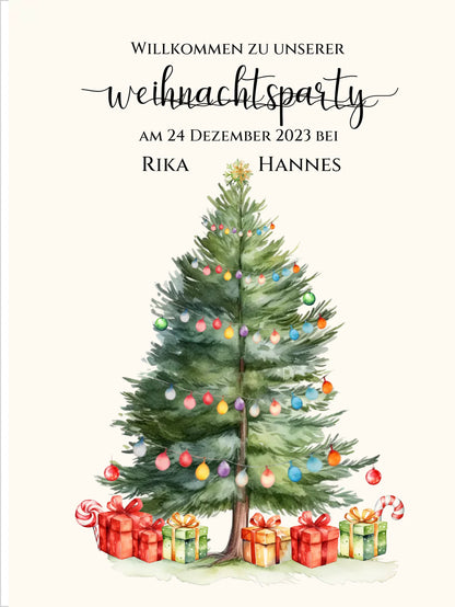 Weihnachtsposter | Willkommensschild Weihnachten | Einladung Weihnachtsfest | Weihnachtsschild Willkommen Schild mit Tannenbaum