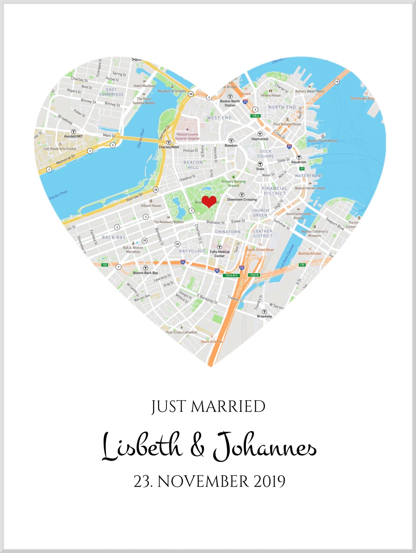 Personalisiertes Hochzeitsgeschenk - Poster im MAP-STYLE - Geschenkidee Hochzeit Herz - Hochzeitstaggeschenk - Valentinstaggeschenk
