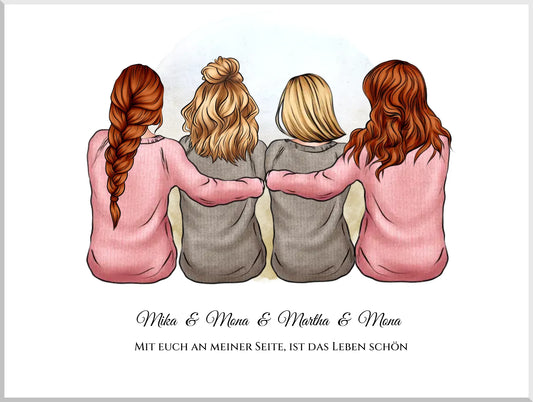 Beste Freundinnen Bild | Poster 4 Freundinnen Geschenk | Geschenk beste Freundin, Schwester, Mama