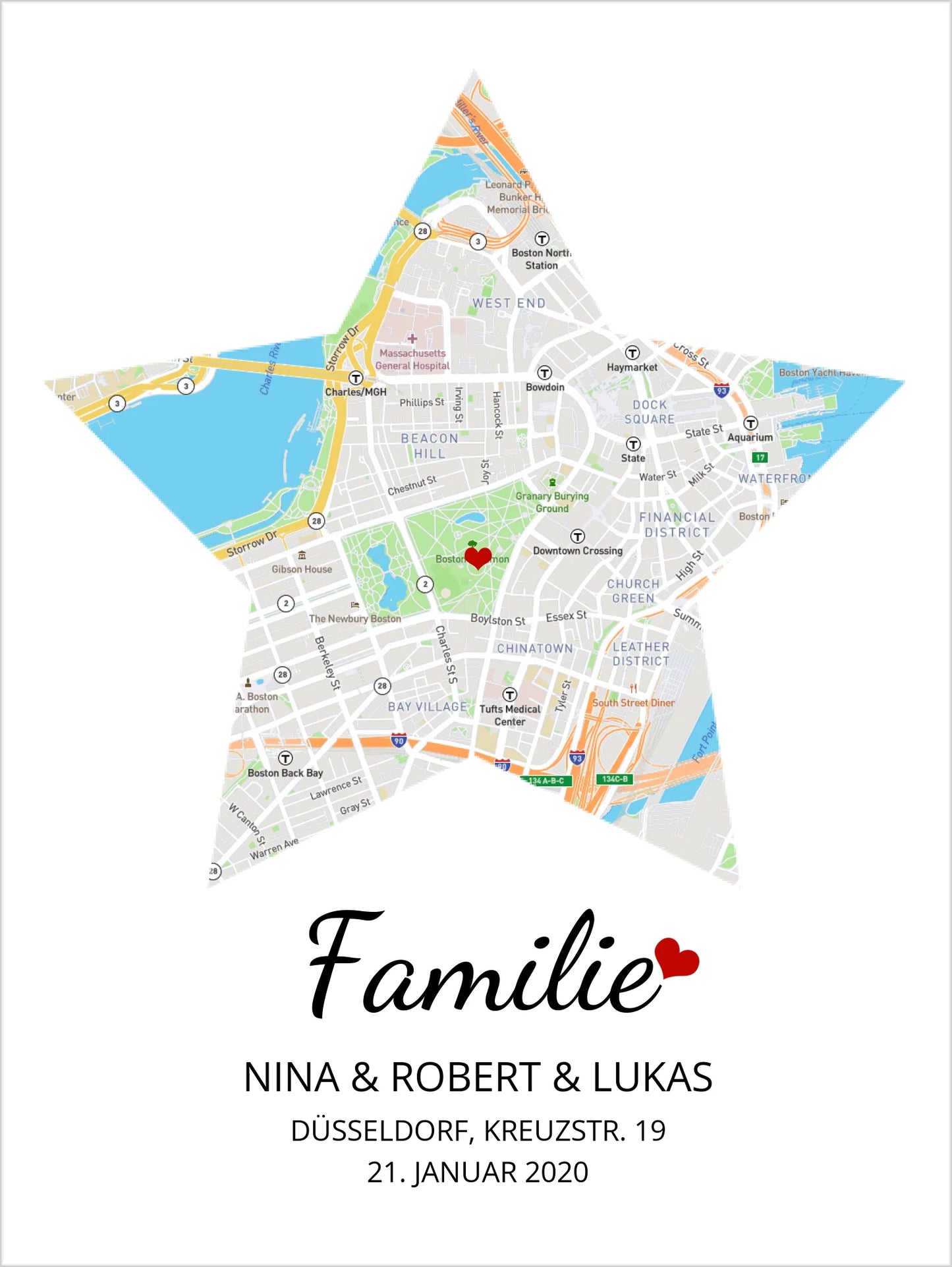 Geschenk Familie Poster personalisiert | Stern Stadtkarten Poster | Wohnort Familie | Geschenk Einzug, Hochzeit Hochzeitstag, Jahrestag, Verlobung